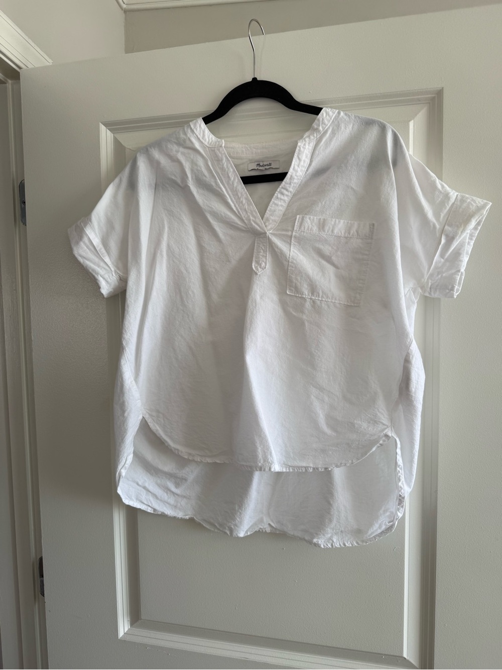 Madewell White Relaxed V-Neck Popover Shirt